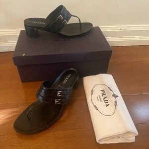 Black Prada Thong Low Heel Sandals